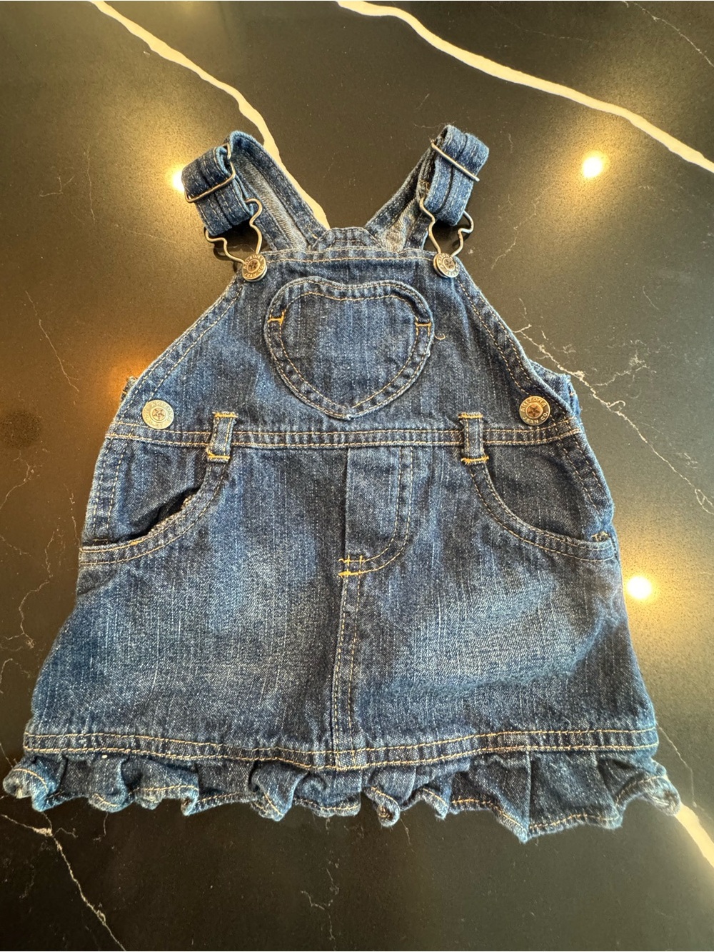 Vintage Denim Heart Pocket Toddler Overalls Dress - Blue